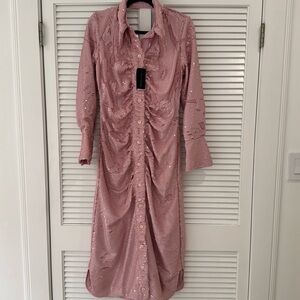 Ganni sequins pink button down gown maxi dress size 38 - NWT attached
